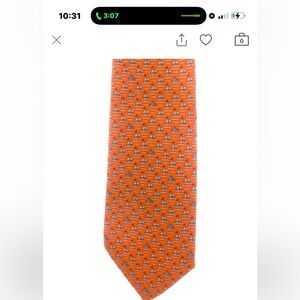 Hermes Orange Tie with Blue and White Sailboat Pattern excellent condition